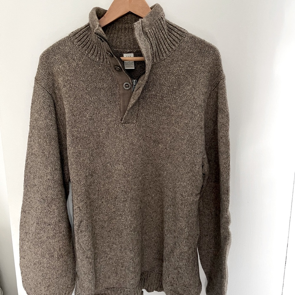 Quarter-Zip & Button Neck Merino Wool Sweater - GAP - Grey/mushroom color - L